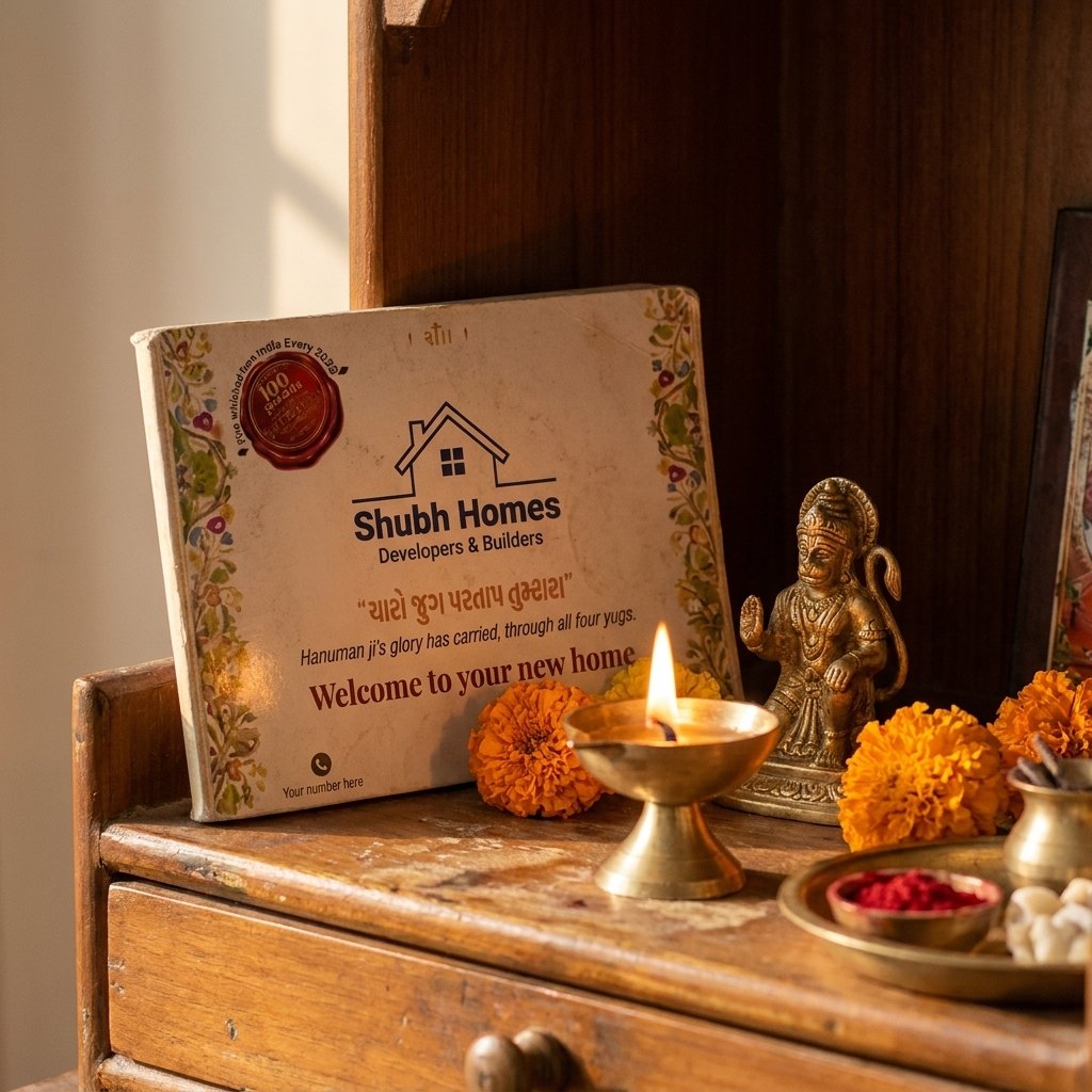 The pocket Hanuman Chalisa with the developer’s name kept in the home mandir of a new home